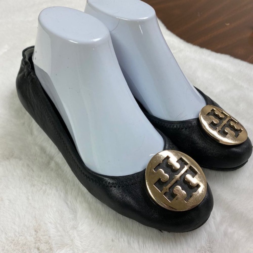 Tory‎ Burch Minnie Travel Ballet Flats Metal Logo, size 8.5M
